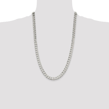 26 Inch Sterling Silver 7.5mm Flat Curb Chain Necklace