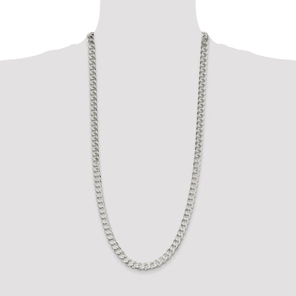 30 Inch Sterling Silver 7.5mm Flat Curb Chain Necklace