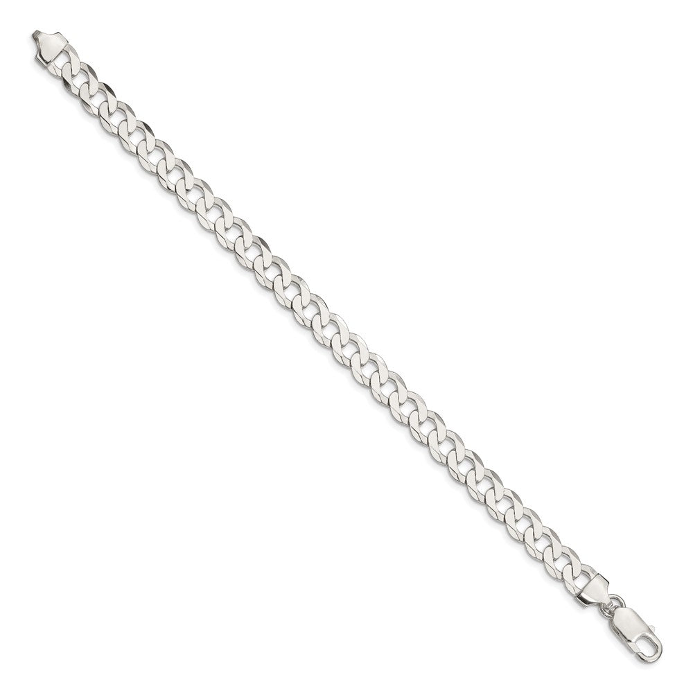 8 Inch Sterling Silver 7.5mm Flat Curb Chain Bracelet