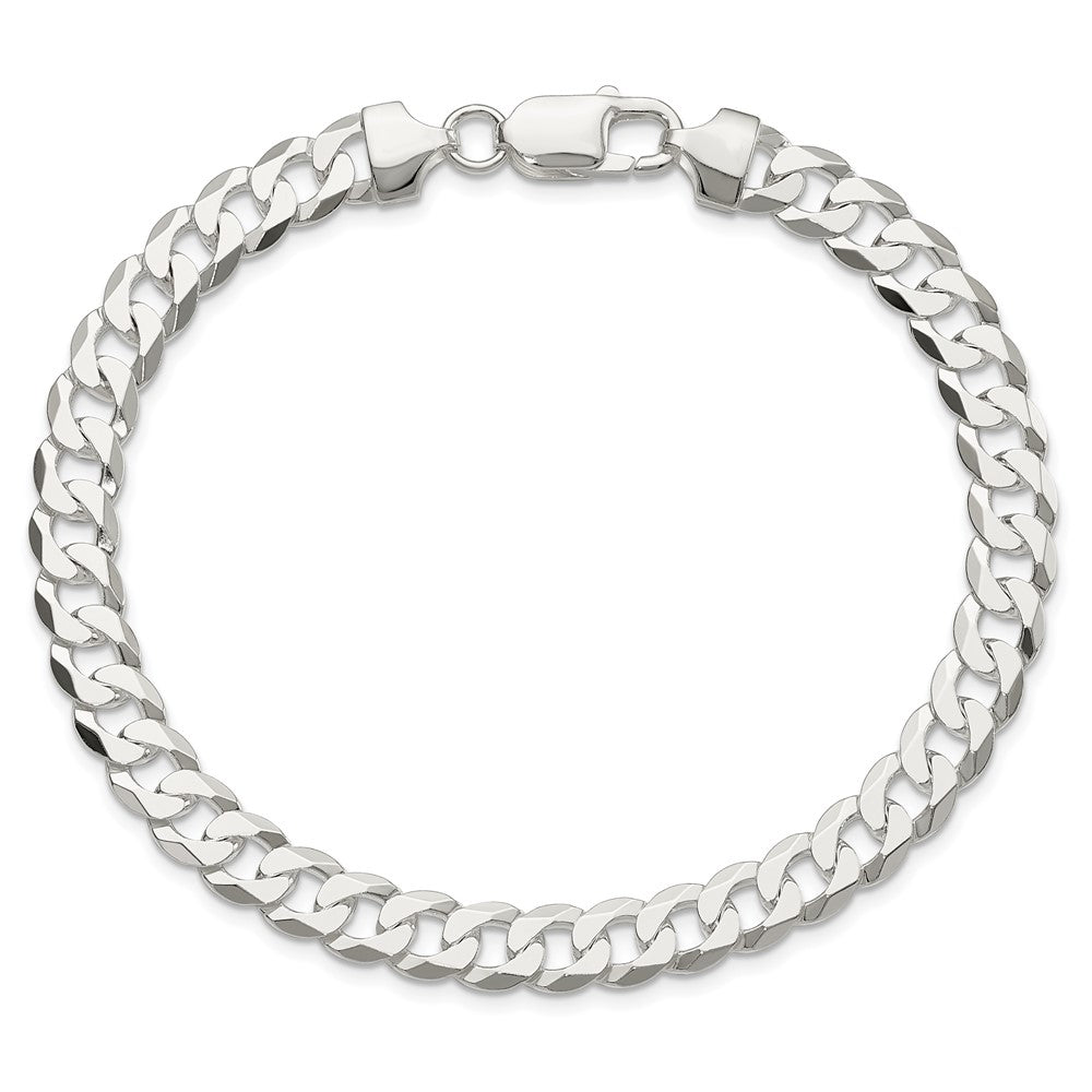 9 Inch Sterling Silver 7.5mm Flat Curb Chain Bracelet