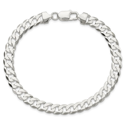 8 Inch Sterling Silver 7.5mm Flat Curb Chain Bracelet