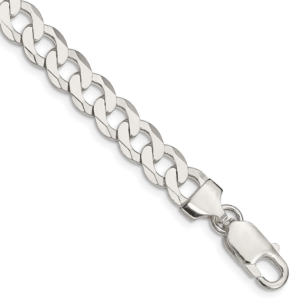9 Inch Sterling Silver 7.5mm Flat Curb Chain Bracelet