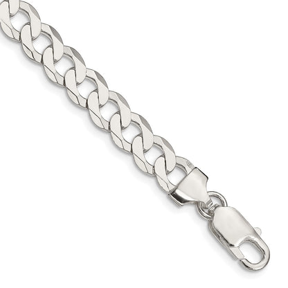 9 Inch Sterling Silver 7.5mm Flat Curb Chain Bracelet