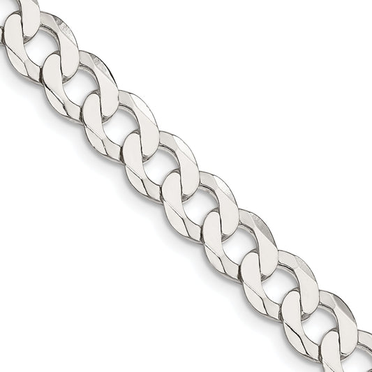 22 Inch Sterling Silver 7.5mm Flat Curb Chain Necklace