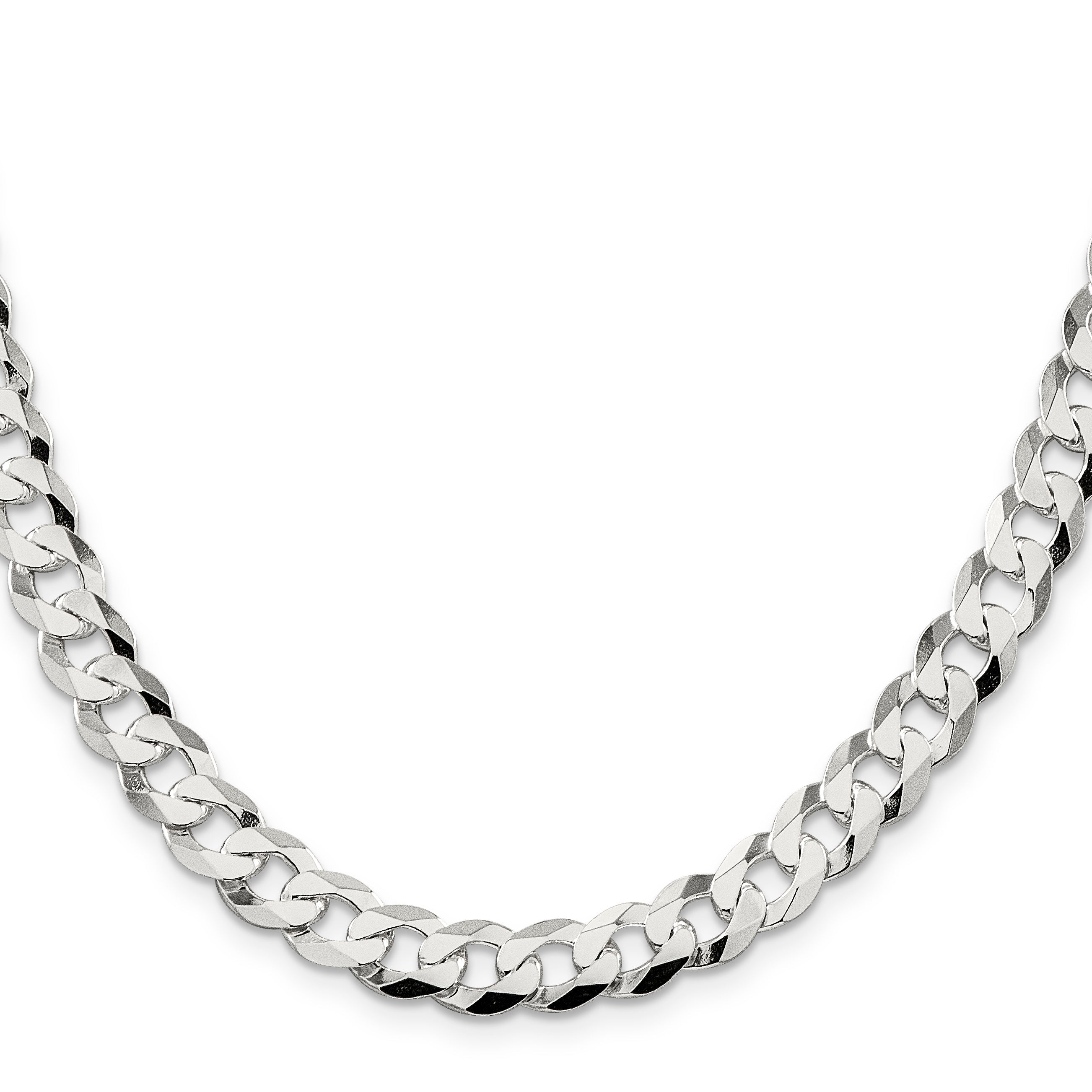 22 Inch Sterling Silver 8.5mm Flat Curb Chain Necklace