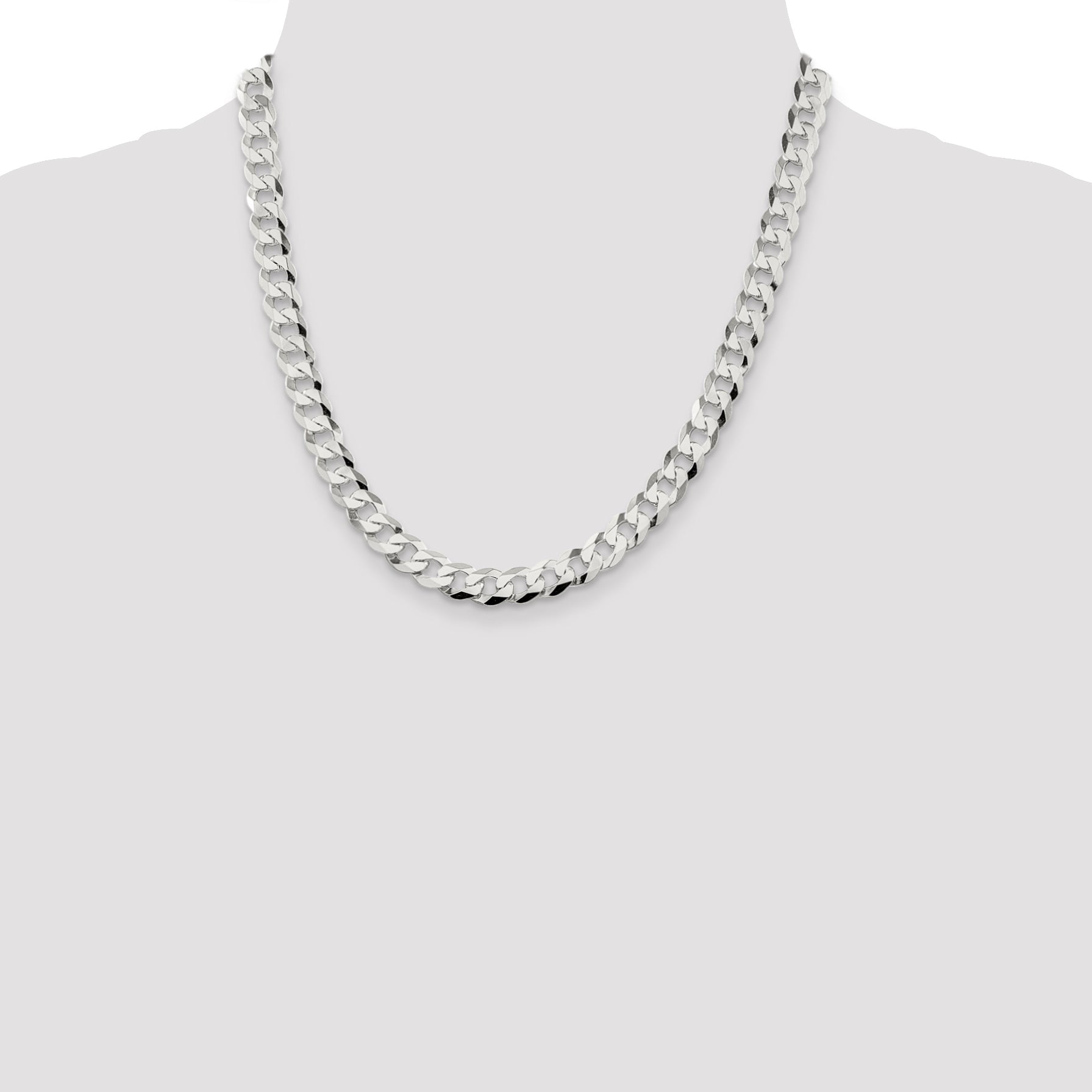 20 Inch Sterling Silver 8.5mm Flat Curb Chain Necklace