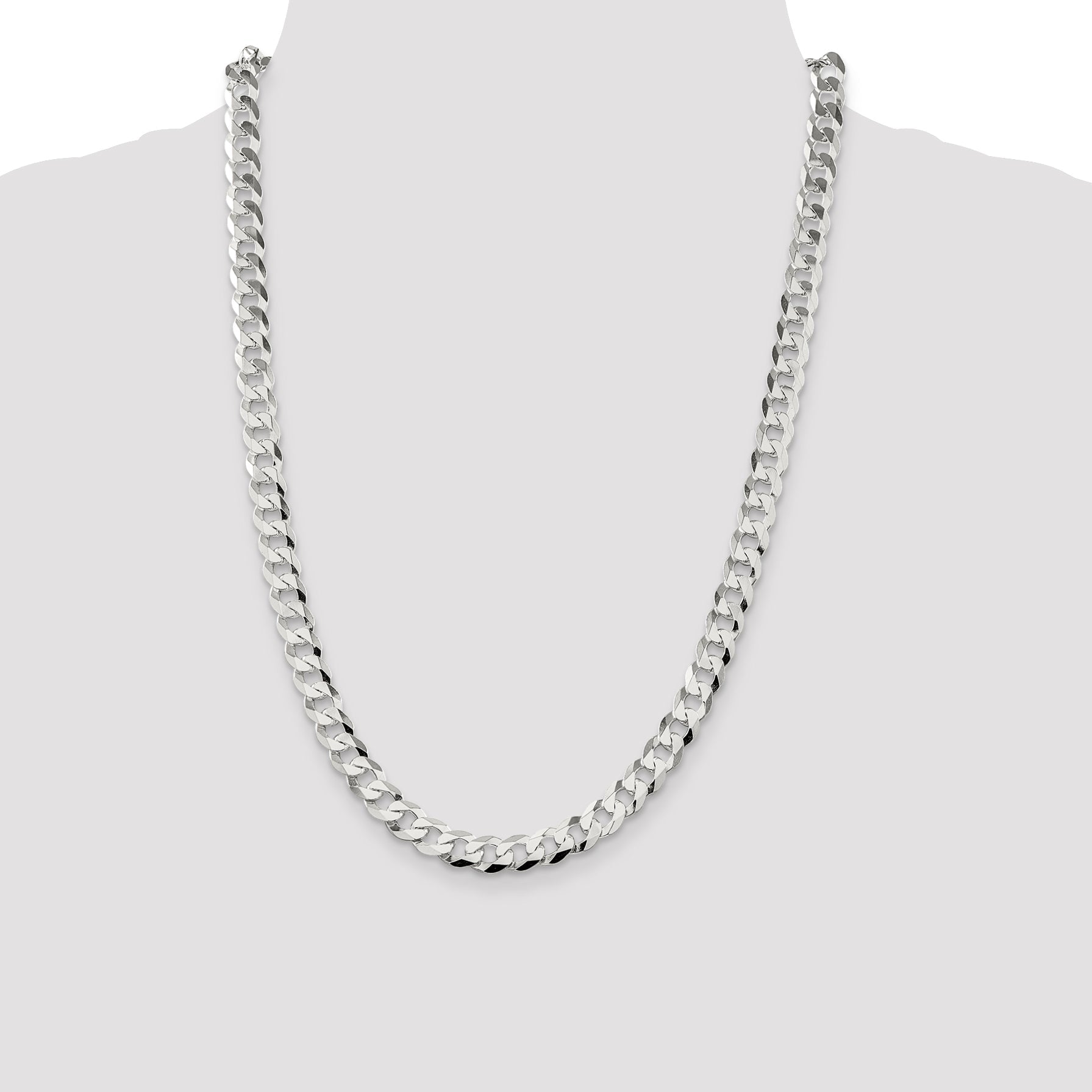 24 Inch Sterling Silver 8.5mm Flat Curb Chain Necklace