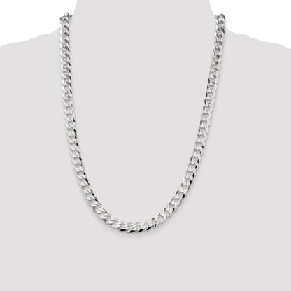 24 Inch Sterling Silver 8.5mm Flat Curb Chain Necklace