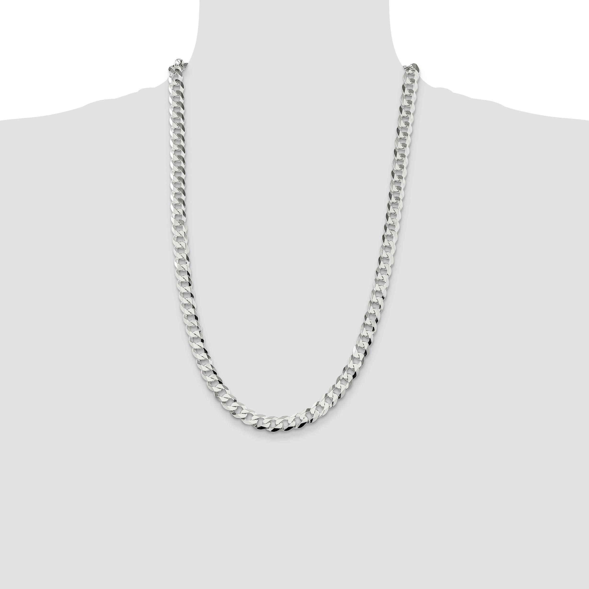 26 Inch Sterling Silver 8.5mm Flat Curb Chain Necklace