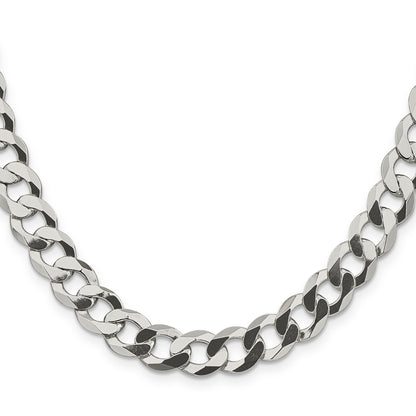 24 Inch Sterling Silver 9.75mm Flat Curb Chain Necklace