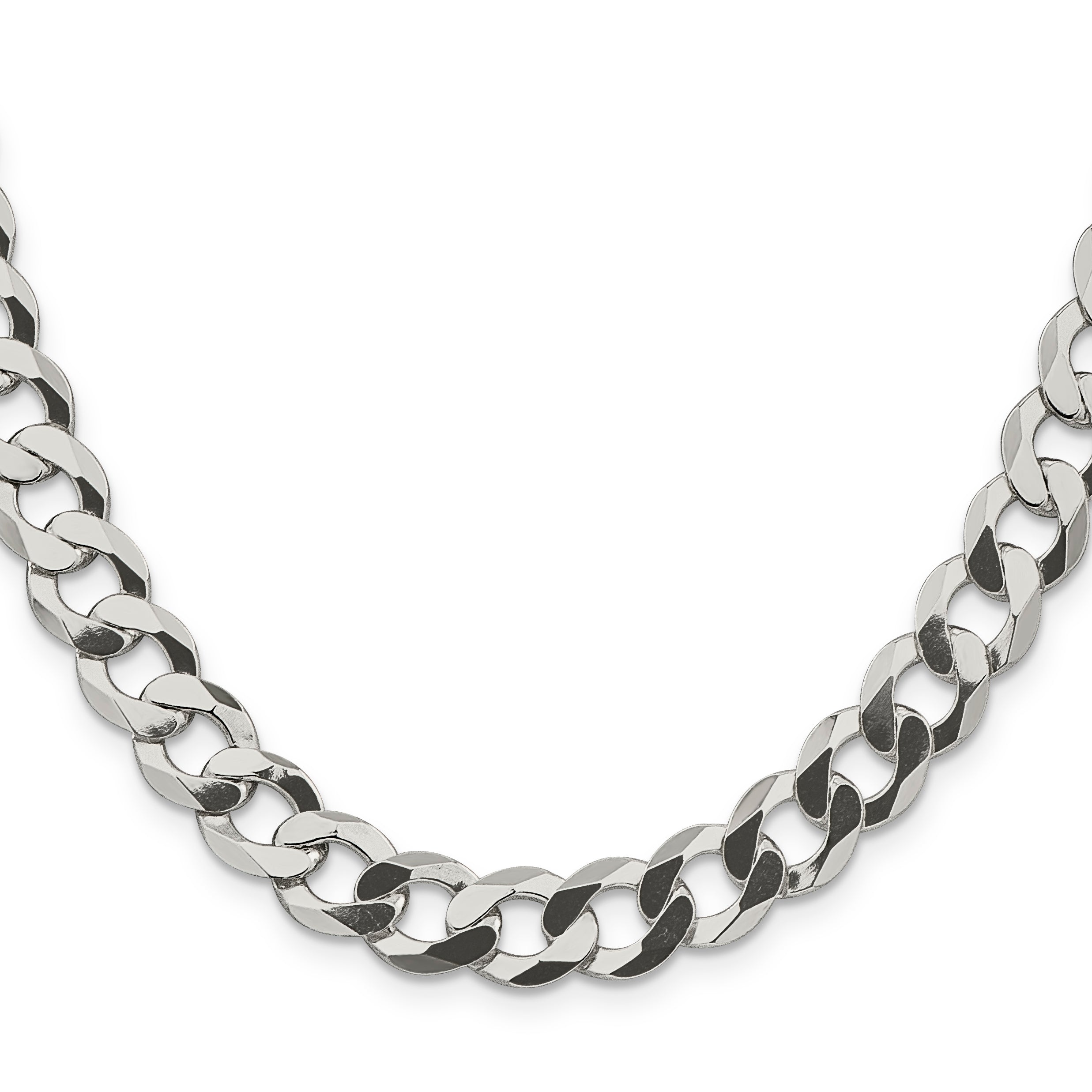 26 Inch Sterling Silver 9.75mm Flat Curb Chain Necklace