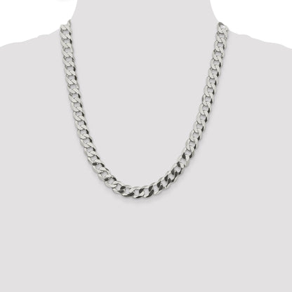 22 Inch Sterling Silver 9.75mm Flat Curb Chain Necklace