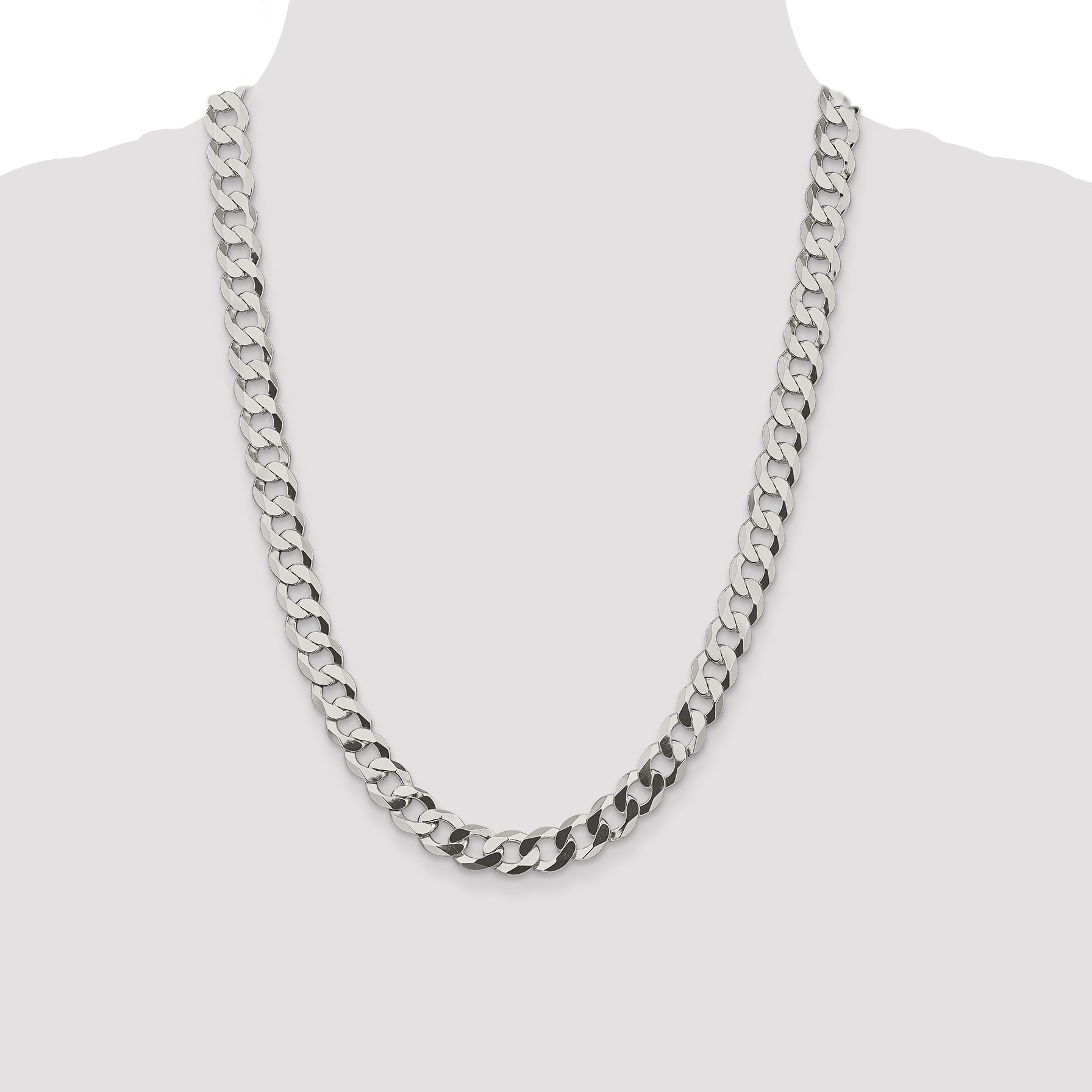 24 Inch Sterling Silver 9.75mm Flat Curb Chain Necklace