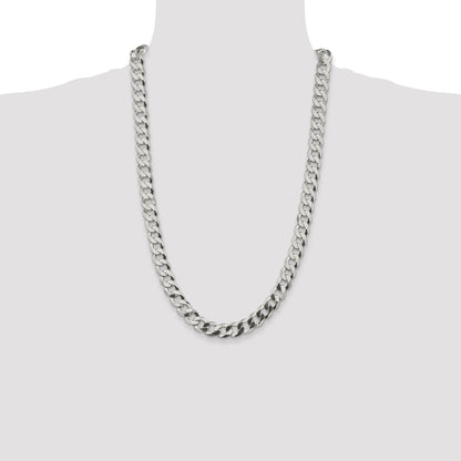 26 Inch Sterling Silver 9.75mm Flat Curb Chain Necklace