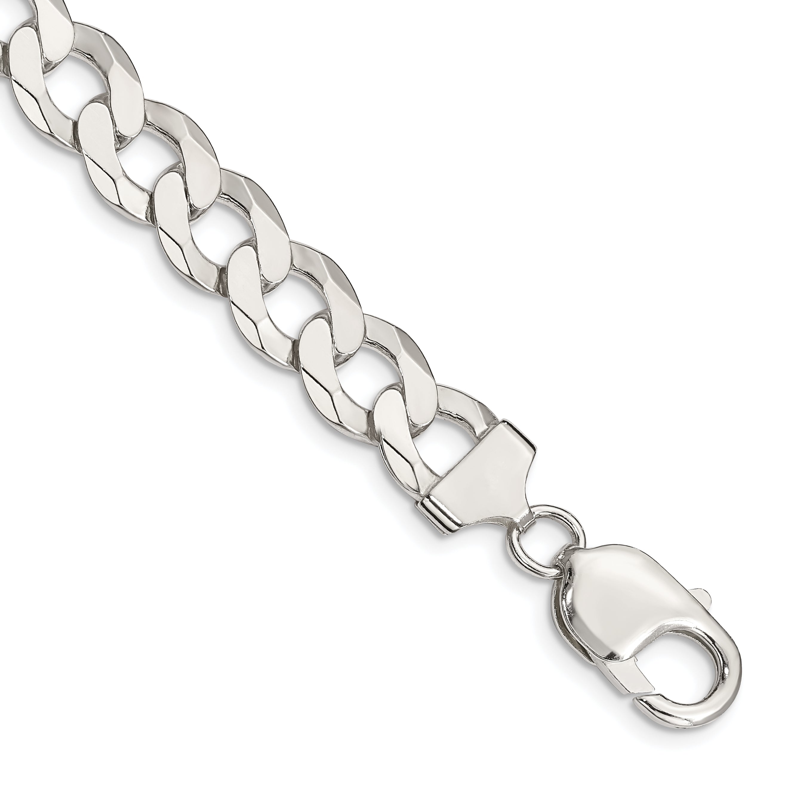8 Inch Sterling Silver 9.75mm Flat Curb Chain Bracelet
