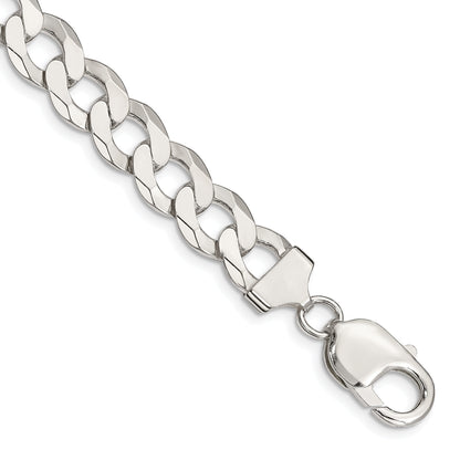 8 Inch Sterling Silver 9.75mm Flat Curb Chain Bracelet
