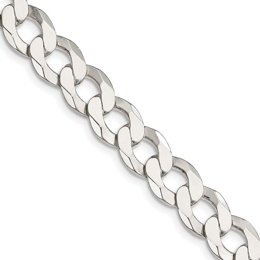 26 Inch Sterling Silver 9.75mm Flat Curb Chain Necklace