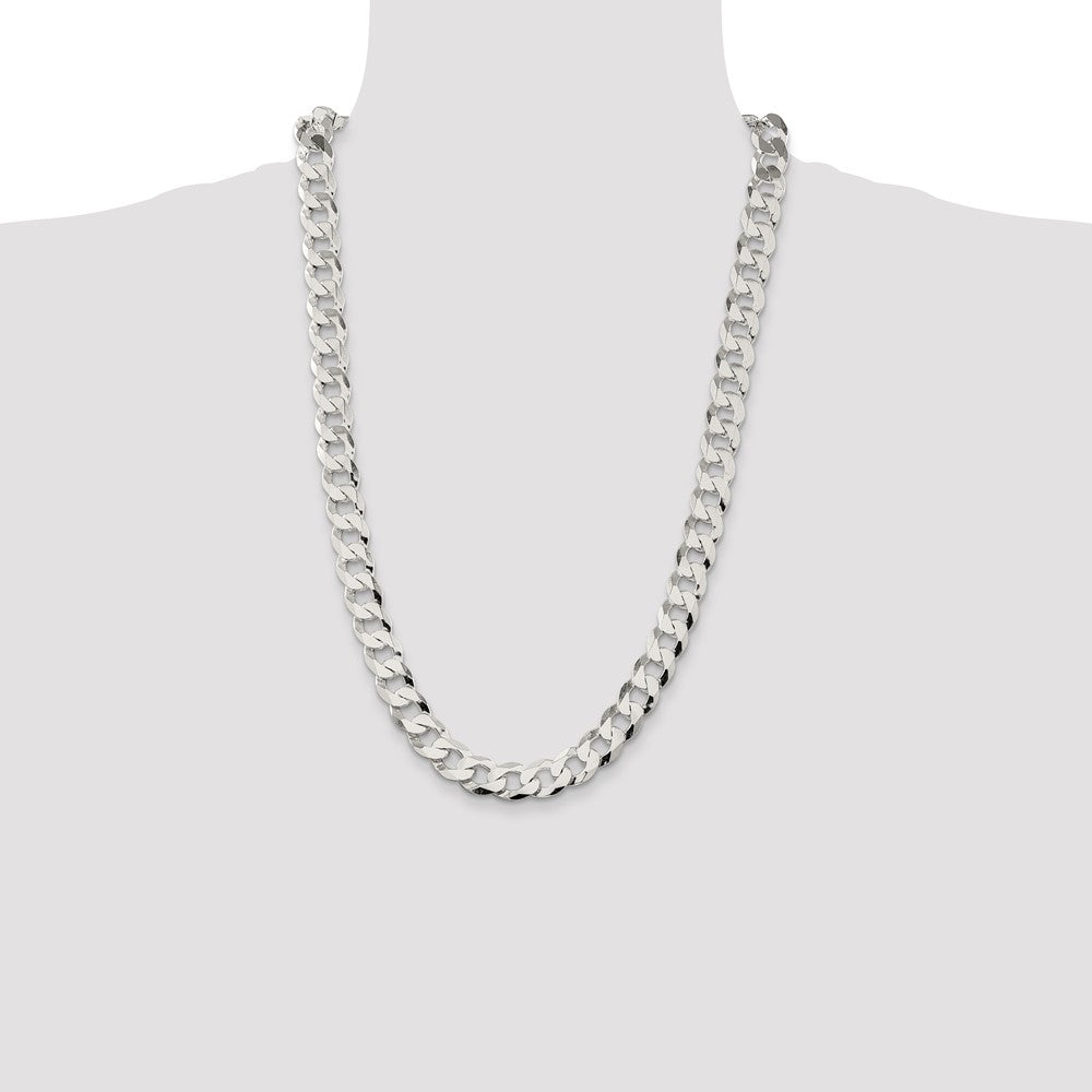 26 Inch Sterling Silver 11.75mm Flat Curb Chain Necklace