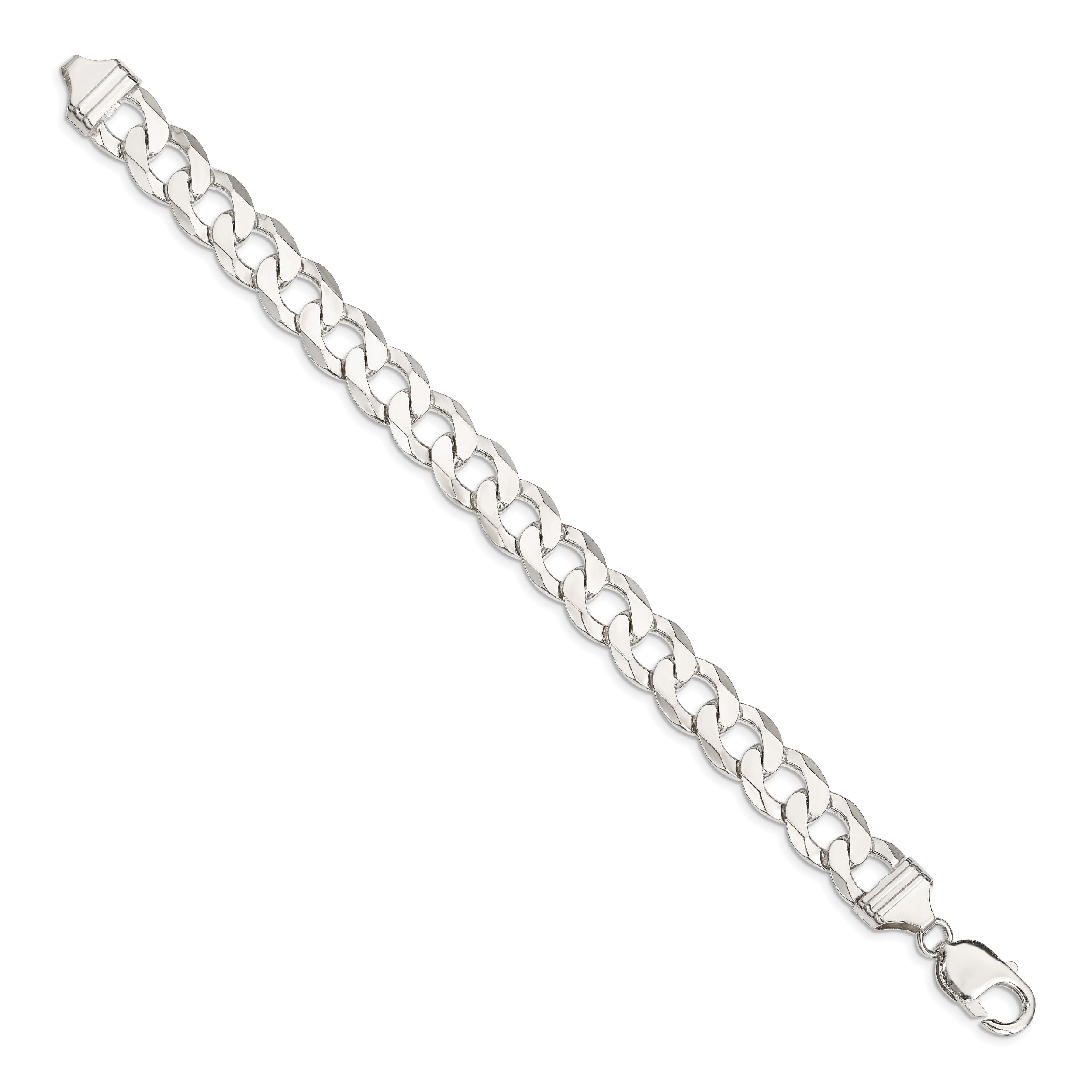 9 Inch Sterling Silver 11.75mm Flat Curb Chain Bracelet