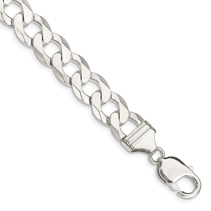 8 Inch Sterling Silver 11.75mm Flat Curb Chain Bracelet