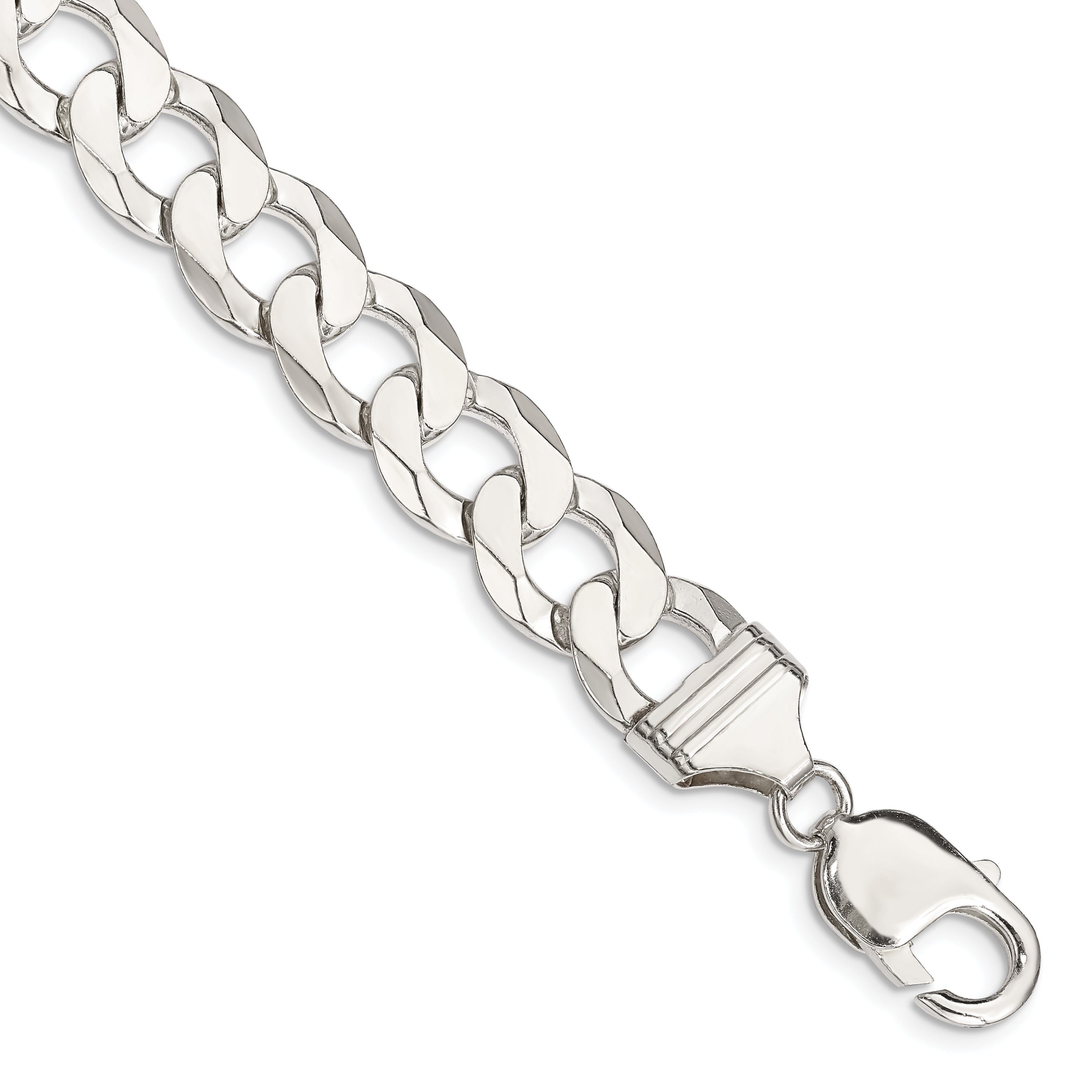 9 Inch Sterling Silver 11.75mm Flat Curb Chain Bracelet