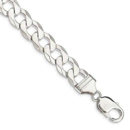 9 Inch Sterling Silver 11.75mm Flat Curb Chain Bracelet