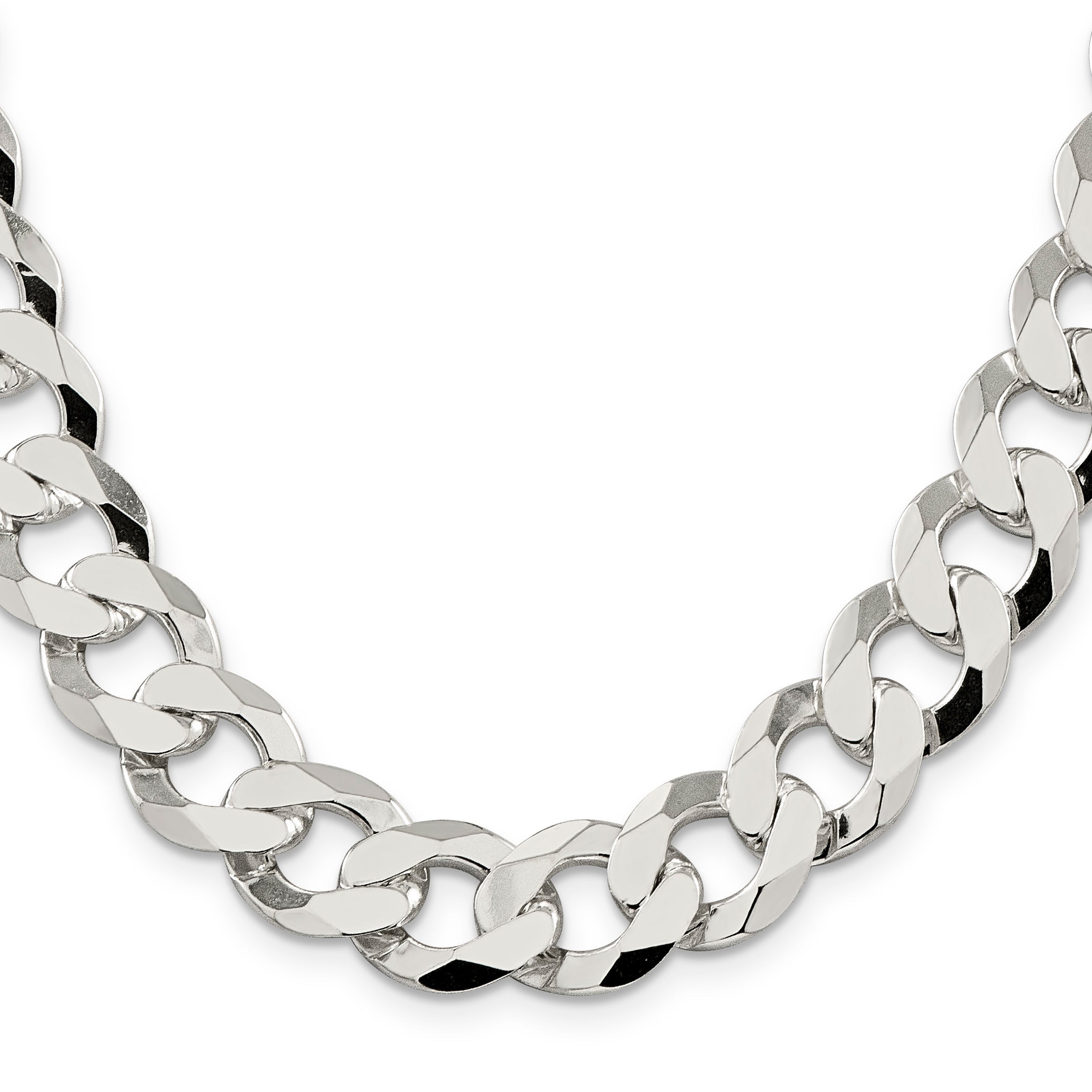 20 Inch Sterling Silver 14mm Flat Curb Chain Necklace