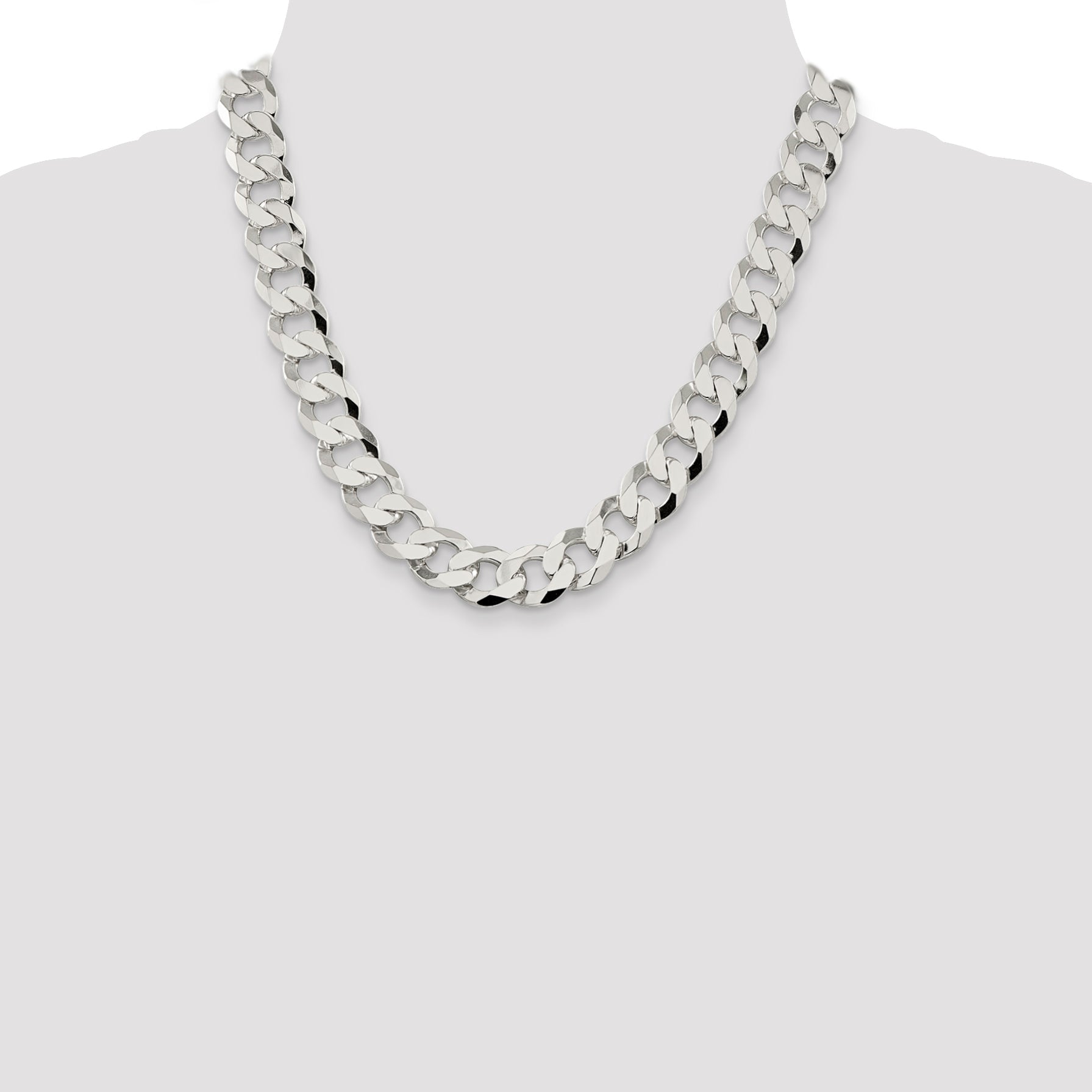20 Inch Sterling Silver 14mm Flat Curb Chain Necklace