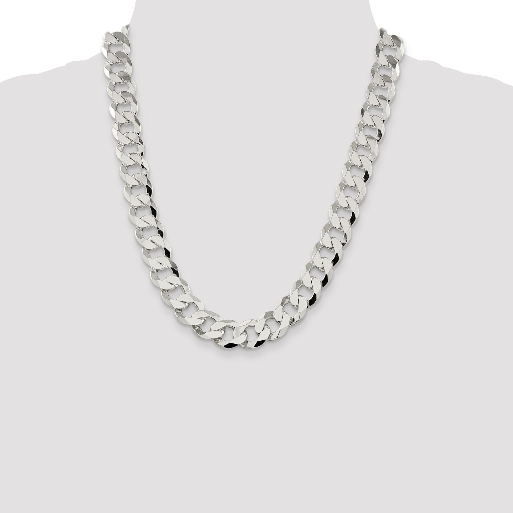 22 Inch Sterling Silver 14mm Flat Curb Chain Necklace