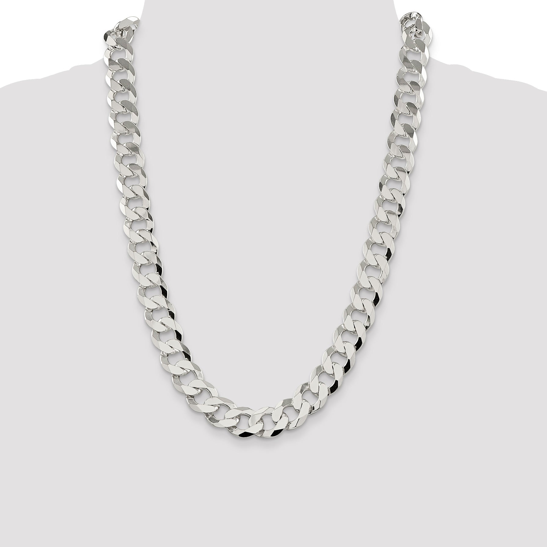 24 Inch Sterling Silver 14mm Flat Curb Chain Necklace
