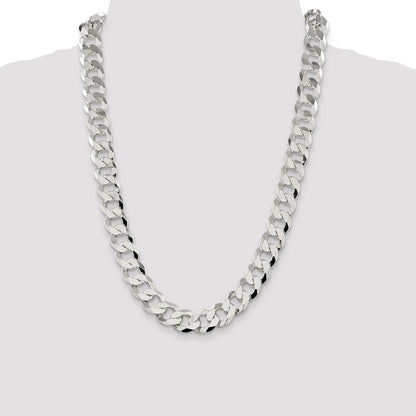 24 Inch Sterling Silver 14mm Flat Curb Chain Necklace