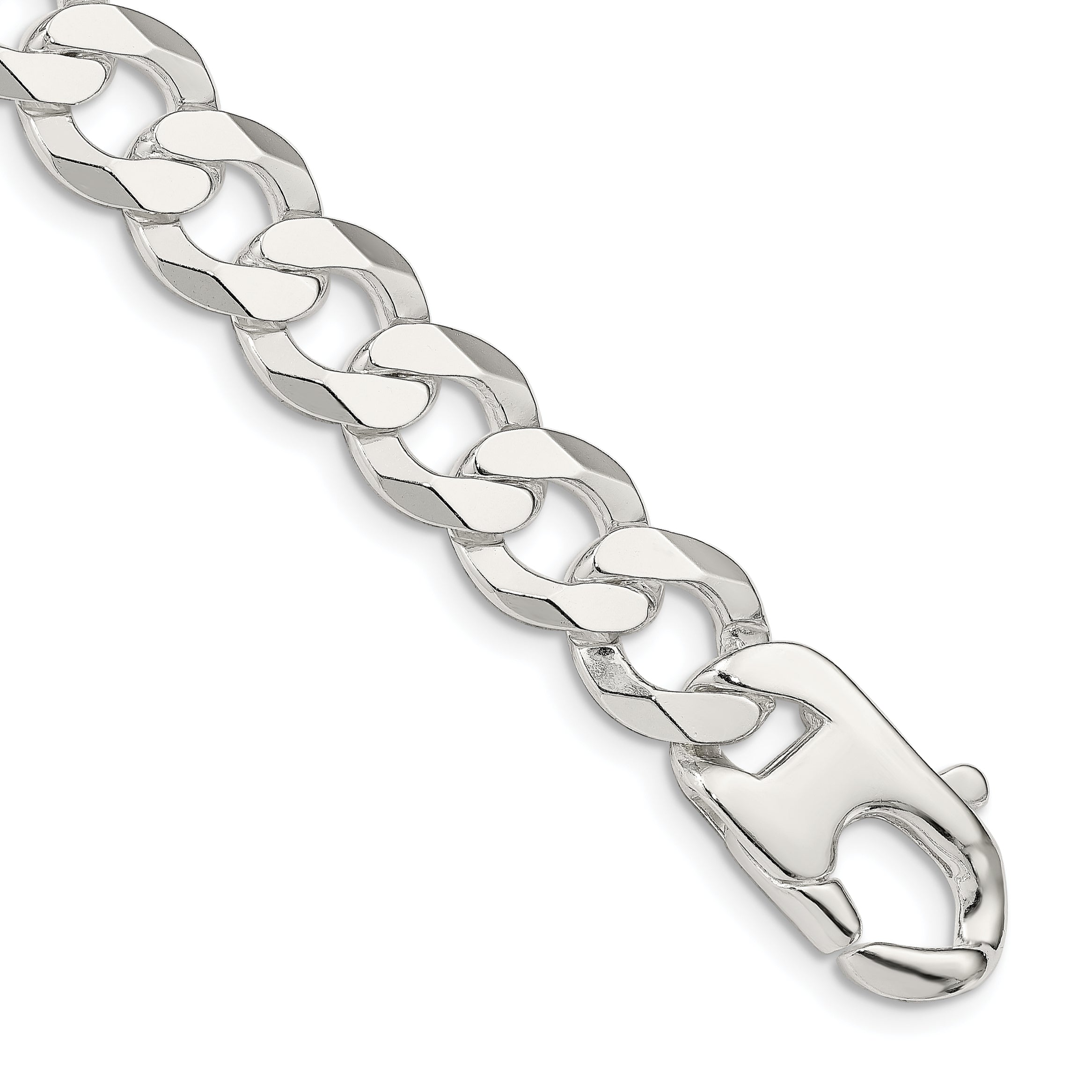 9 Inch Sterling Silver 14mm Flat Curb Chain Bracelet