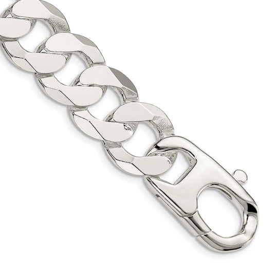 9 Inch Sterling Silver 16mm Flat Curb Chain Bracelet