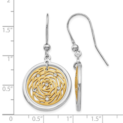 Sterling Silver Gold-Tone Scratch-Finish Cz Dangle Earrings