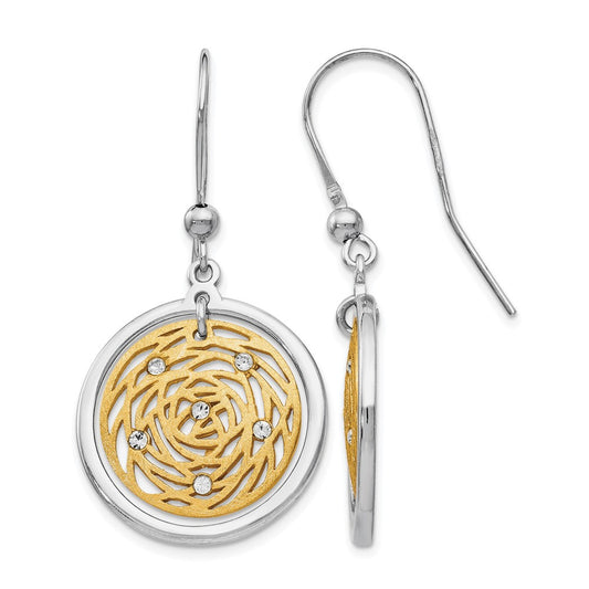 Sterling Silver Gold-Tone Scratch-Finish Cz Dangle Earrings