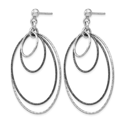 Sterling Silver Ss And Ruthenium Plated D/C Post Hoop Earrings