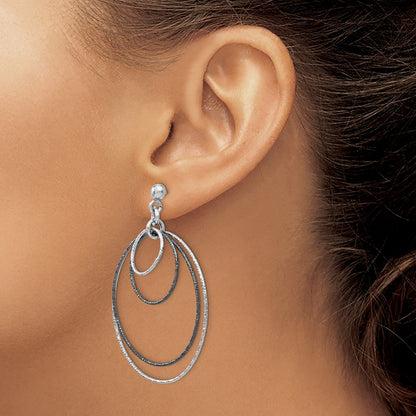 Sterling Silver Ss And Ruthenium Plated D/C Post Hoop Earrings