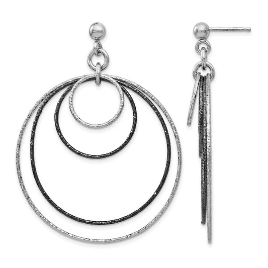Sterling Silver Ss And Ruthenium Plated D/C Post Hoop Earrings