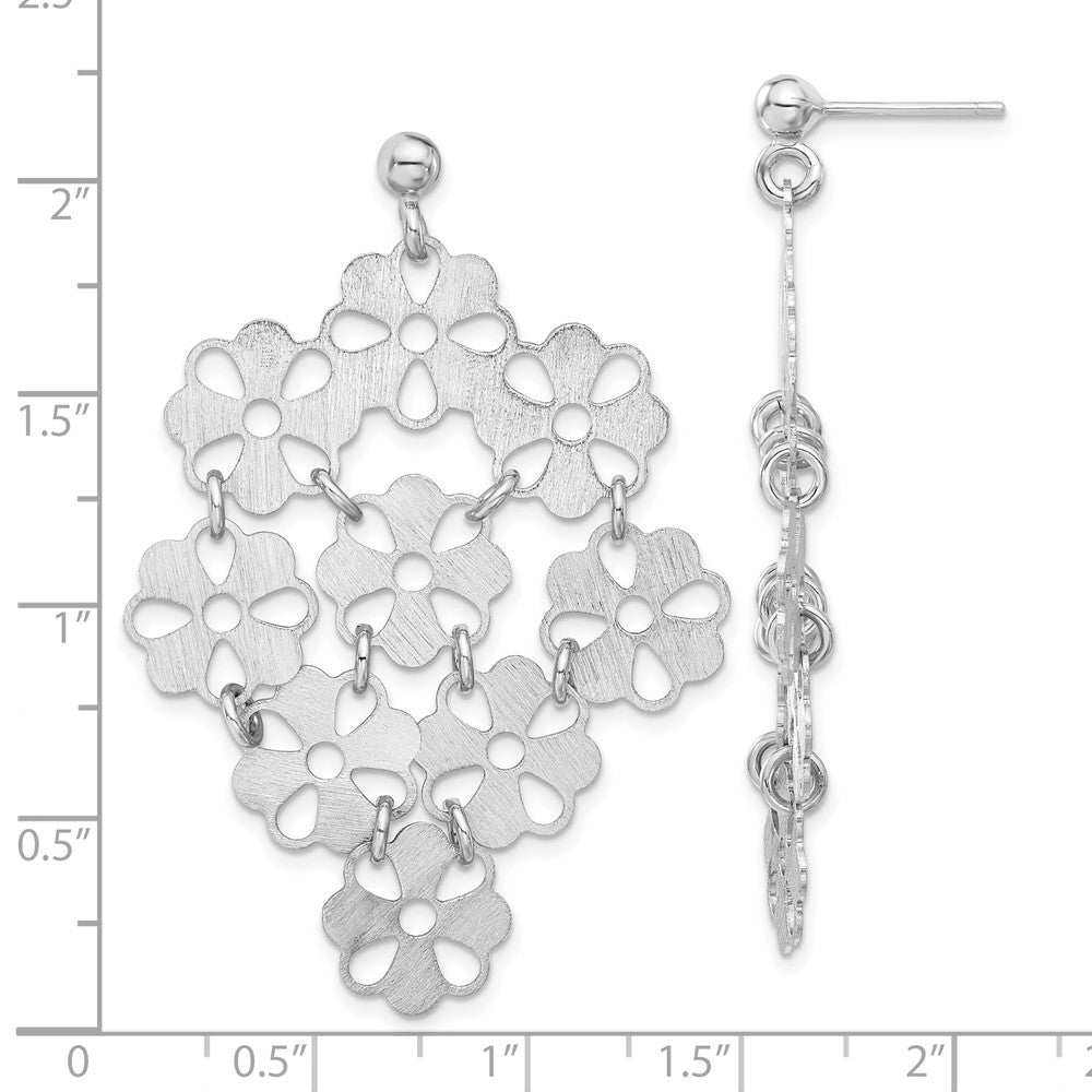 Sterling Silver Brushed Flower Post Dangle Earrings