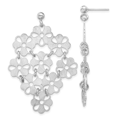 Sterling Silver Brushed Flower Post Dangle Earrings