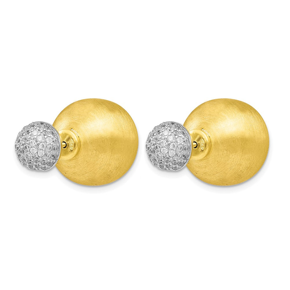 Sterling Silver Gold-Tone Cz Front Back Earrings