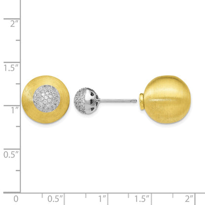 Sterling Silver Gold-Tone Cz Front Back Earrings