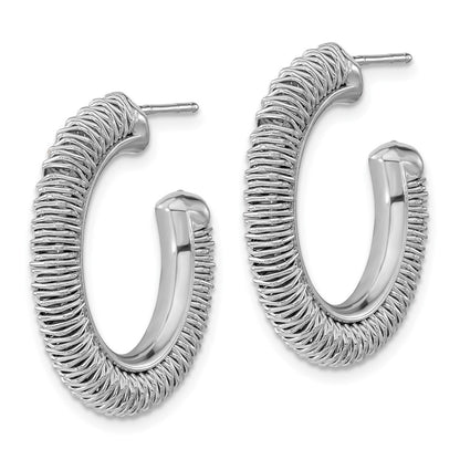 Sterling Silver Rhodium-Plated Textured Round C-Hoop Earrings