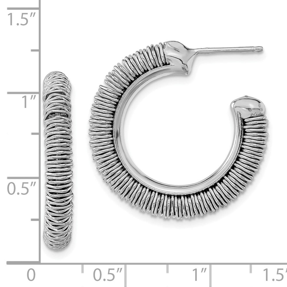 Sterling Silver Rhodium-Plated Textured Round C-Hoop Earrings