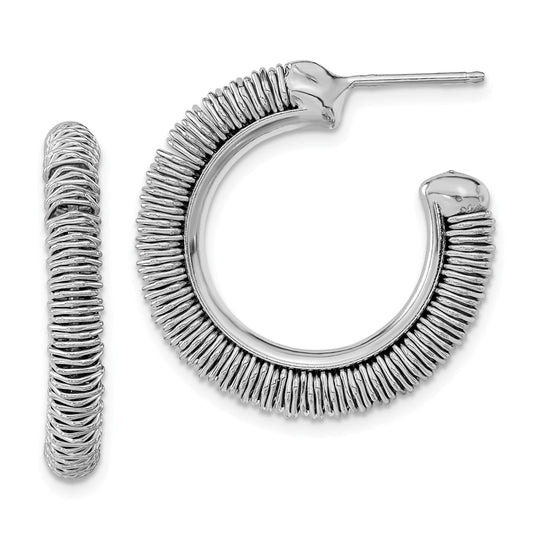 Sterling Silver Rhodium-Plated Textured Round C-Hoop Earrings