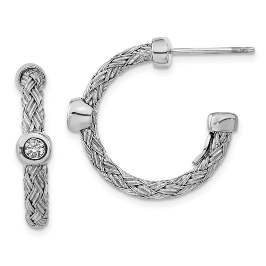 Sterling Silver Polished Woven Cz Hoop Earrings
