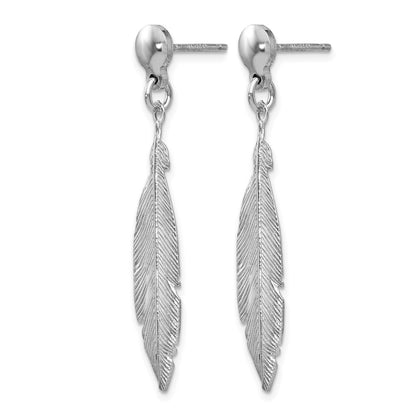 Sterling Silver Rhodium-Plated Leaf Post Dangle Earrings