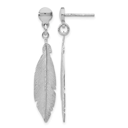 Sterling Silver Rhodium-Plated Leaf Post Dangle Earrings