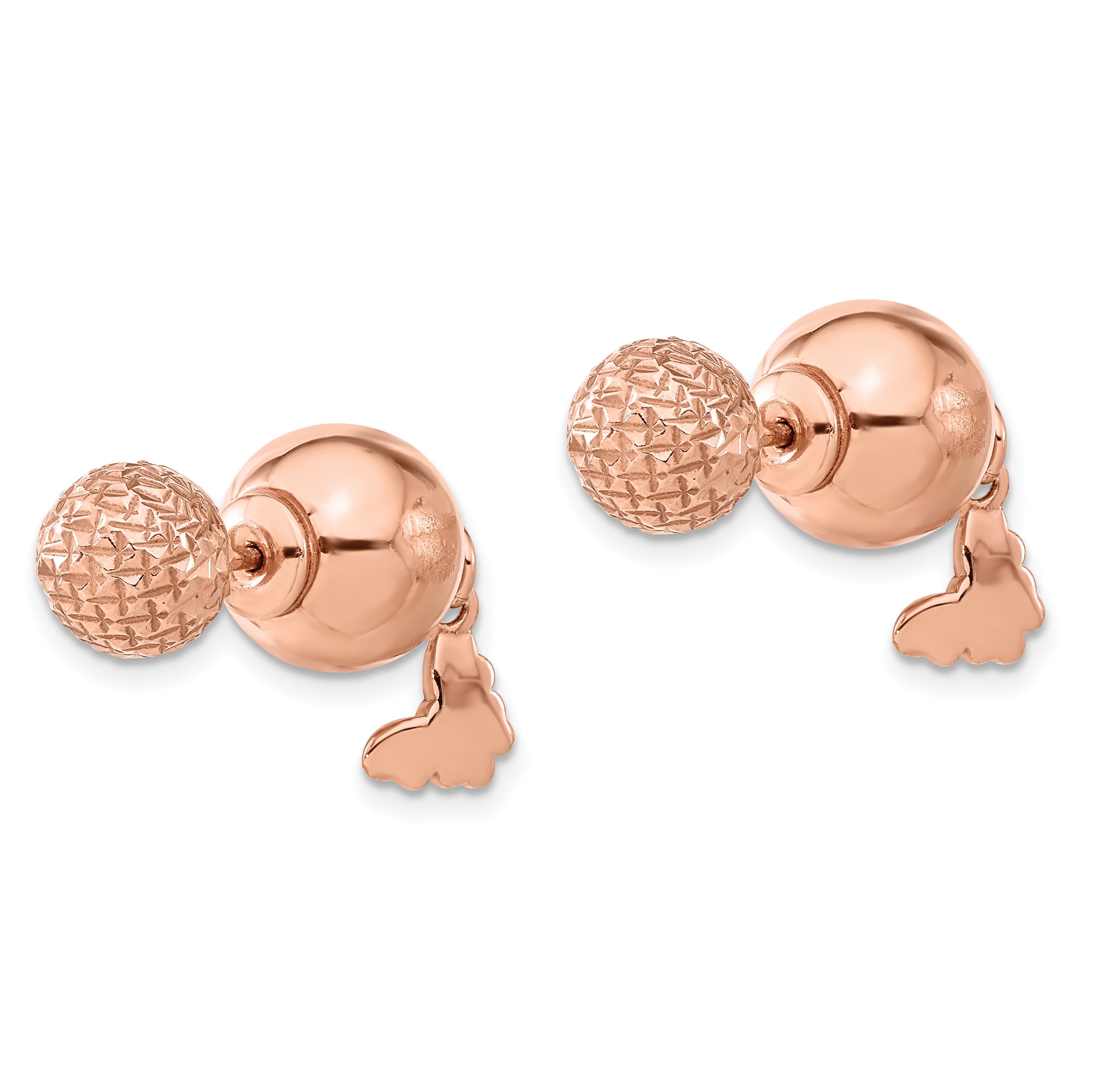 Ss/Gold Plated Sterling Silver Rose Gold-Plated Butterfly Diamond-Cut Ball Dangle Earrings