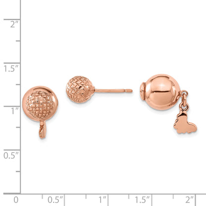 Ss/Gold Plated Sterling Silver Rose Gold-Plated Butterfly Diamond-Cut Ball Dangle Earrings